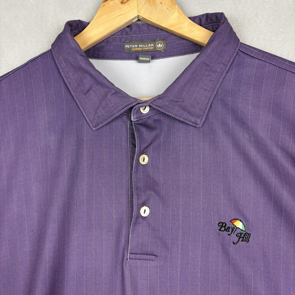 Peter Millar Summer Comfort Polo Mens XXL Purple Striped Bay Hill Arnold Palmer